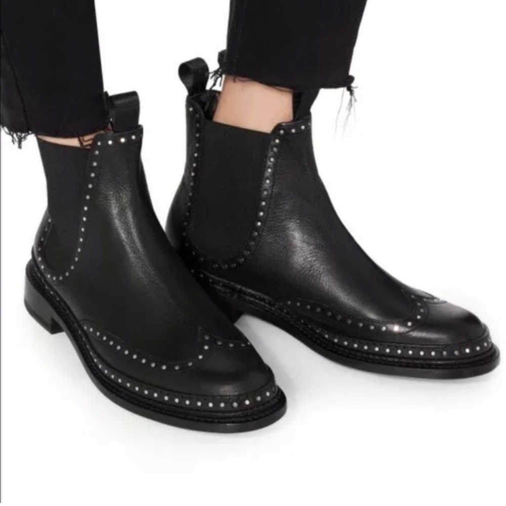 rag & bone Black Leather Studded Chelsea Ankle Boots